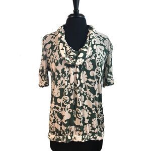 𝅺velvet Green and Cream Cowl Neck Floral Detailed Top Sz M